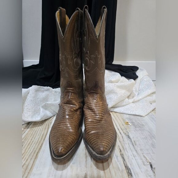 Vintage Justin Taupe Exotic Lizard Western Cowboy Boots Size 8 - Picture 3 of 6